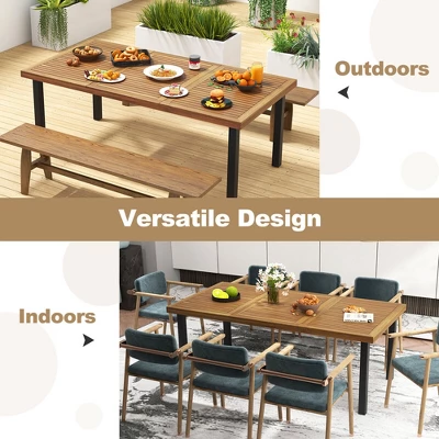 Tangkula 8-Person Dining Table 79" W/ 1.9" Umbrella Hole Acacia Wood Adjustable Foot Pads 6 Tangkula 8-Person Dining Table 79" W/ 1.9" Umbrella Hole Acacia Wood Adjustable Foot Pads - Image 4