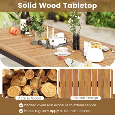 Tangkula Patio Dining Table For 8 79" Large Rectangle Table W/ Acacia Wood Tabletop 7 Tangkula Patio Dining Table For 8 79" Large Rectangle Table W/ Acacia Wood Tabletop - Image 5