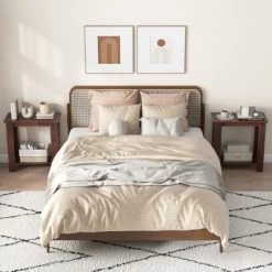 Tangkula 2pcs Wood End Table 2-tier Rectangular Side Table Home Accent Table W/ Storage Shelf Small Night Stands Sofa Side Coffee Table Mahogany/White