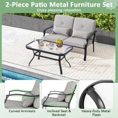 Tangkula 2PCS Furniture Set Outdoor Loveseat Chair Coffee Table Cushioned Seat Patio 3 Tangkula 2PCS Furniture Set Outdoor Loveseat Chair Coffee Table Cushioned Seat Patio
