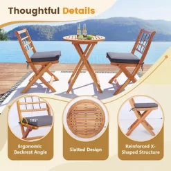 Tangkula 3 Piece Patio Wood Bistro Set Folding Table Chair Set W/Soft Seat Cushions Acacia Wood Frame High-Back Portable Chairs -Tangkula GUEST 701a7e64 6205 4457 8ce8 c1d9be7eb592