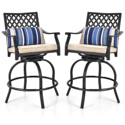 Tangkula 2PCS Patio Swivel Chairs Outdoor Bar Height Chair Set W/ Cushions & Lumbar Pillows -Tangkula GUEST 7032dcc2 3464 4bac 8513 67e7d9f35d15