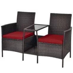 Tangkula Patio Loveseat 2 Person Cushioned Seats With Center Table Outdoor Rattan Furniture Set Turquoise/ Red -Tangkula GUEST 70820560 b4e5 4f6f beb5 d9159157cd66