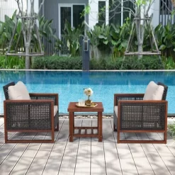 Tangkula 3PCS Rattan Wicker Patio Conversation Set Outdoor Furniture Set W/ Cushion -Tangkula GUEST 70a2961f 501e 4efb 872d 7c38cc263a90