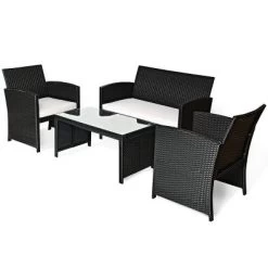 Tangkula 4 Piece Outdoor Patio Rattan Furniture Set Black Wicker Cushioned Seat For Garden, Porch, Lawn -Tangkula GUEST 70c313af e8c1 4b0f 8f8a c574a3c8a282