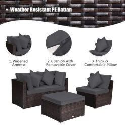 Tangkula 4PCS Rattan Patio Conversation Furniture Set Yard Outdoor W/ Grey Cushion -Tangkula GUEST 70e082b4 a9bd 4398 94d0 9edf56ccd618