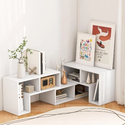 Tangkula 3 PCS Adjustable TV Stand Minimalist Entertainment Center For 43 55 60 65 Inch TV Media Console Table Brown/Black/White 4 Tangkula 3 PCS Adjustable TV Stand Minimalist Entertainment Center For 43 55 60 65 Inch TV Media Console Table Brown/Black/White - Image 2