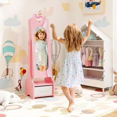 Tangkula Kids Jewelry Cabinet W/ Full-Length Mirror 2 Adjustable Tilt Angles Drawer Pink 4 Tangkula Kids Jewelry Cabinet W/ Full-Length Mirror 2 Adjustable Tilt Angles Drawer Pink - Image 2