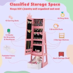 Tangkula Kids Jewelry Cabinet W/ Full-Length Mirror Foldable Drawer Anti-toppling System -Tangkula GUEST 70ffd3f6 e60d 427b 9b16 f69d0b655d97