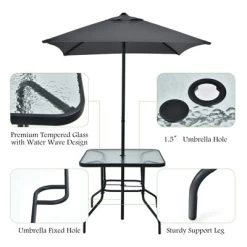 Tangkula 6-Piece Patio Dinning Sets Garden Table Set Outdoor Folding Chairs & Glass Table Set W/ Umbrella Grey -Tangkula GUEST 71375e62 e515 4486 b0e5 c67c84f25cff