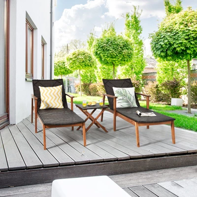 Tangkula 3PCS Chaise Lounge Set 4-Level Folding Chaise Lounge Adjustable Outdoor Beach With Wicker Side Table 5 Tangkula 3PCS Chaise Lounge Set 4-Level Folding Chaise Lounge Adjustable Outdoor Beach With Wicker Side Table - Image 3