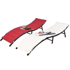Tangkula 2PCS Outdoor Patio Rattan Wicker Lounge Chair Chaise Folding W/ Reversible Cushions Red & White -Tangkula GUEST 7175411e 4817 46a2 ba5a d2674661c6a7