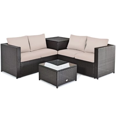 Tangkula 4 PCS Patio Rattan Furniture Set Wicker Conversation Set W/Storage Box 7 Tangkula 4 PCS Patio Rattan Furniture Set Wicker Conversation Set W/Storage Box - Image 5