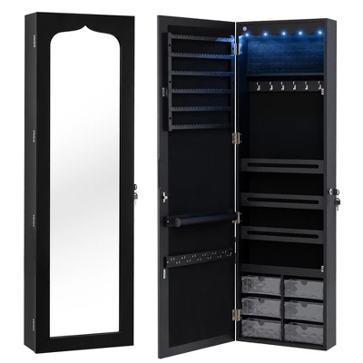 Tangkula Jewelry Armoire W/ Full-Length Mirror W/ Built-in LED Lights Hooks Shelves 11 Tangkula Jewelry Armoire W/ Full-Length Mirror W/ Built-in LED Lights Hooks Shelves - Image 9