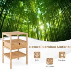 Tangkula Bamboo Nightstands Set Of 2 W/ Pull-out Drawer And Storage Shelf Wood Natural -Tangkula GUEST 71c143c3 2759 4b5b b035 024065e61a77