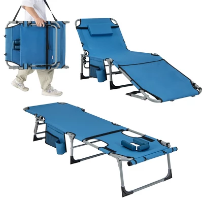 Tangkula Folding Chaise Lounge Chair Sunbathing Recliner W/ Face Hole & Removable Pillow 12 Tangkula Folding Chaise Lounge Chair Sunbathing Recliner W/ Face Hole & Removable Pillow - Image 10