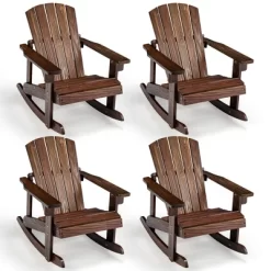 Tangkula 4PCS Kid Adirondack Rocking Chair Outdoor Solid Wood Slatted Seat Backrest -Tangkula GUEST 721e6c7a 19d7 484b b79a c378c992839a