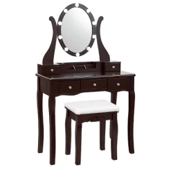 Tangkula Vanity Table Makeup Dresser Desk W/LED Light Drawers & Stool Black/Brown/White -Tangkula GUEST 72412970 26de 46e3 968d 231e8d6a719c