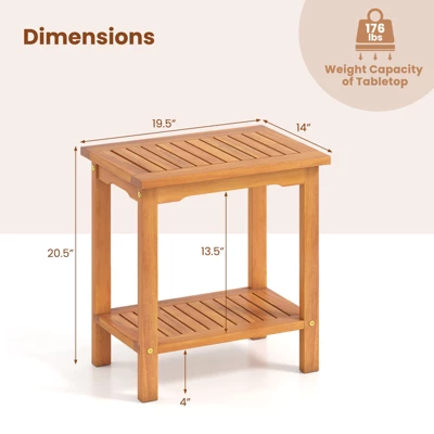 Tangkula Outdoor Acacia Wood Side Table 2-Tier Patio End Table W/ Slatted Tabletop 10 Tangkula Outdoor Acacia Wood Side Table 2-Tier Patio End Table W/ Slatted Tabletop - Image 8