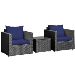 Tangkula 3PCS Rattan Patio Conversation Furniture Set Outdoor W/ Navy Cushions 20 Tangkula 3PCS Rattan Patio Conversation Furniture Set Outdoor W/ Navy Cushions -Tangkula GUEST 729ea51d 5f5d 4f2b 88ff 5ecf8052cc01