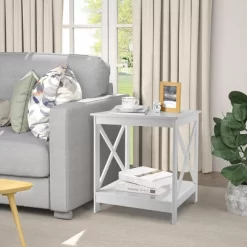 Tangkula Set Of 2 Accent End Table 2-Tier Sofa Side Table Nightstand W/ X-Shaped Frame White 12 Tangkula Set Of 2 Accent End Table 2-Tier Sofa Side Table Nightstand W/ X-Shaped Frame White -Tangkula GUEST 72bf7566 ebd5 40cb 87ac f1b47e9f92ee