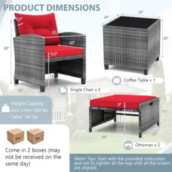 Tangkula 5-Piece Outdoor PE Rattan Conversation Set Wicker Patio Furniture Set With Cushion Ottoman & Coffee Table Red -Tangkula GUEST 72c17735 2bd0 4ba9 bdbc 73fe9e23f2c1