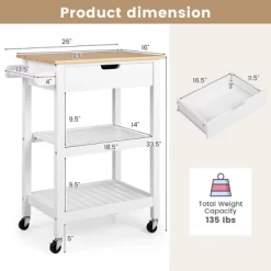 Tangkula 3-Tier Kitchen Island Cart Rolling Service Trolley W/ Bamboo Top Shelves -Tangkula GUEST 72c8f68d 4356 4c53 a82d 593c1bd9bcf0