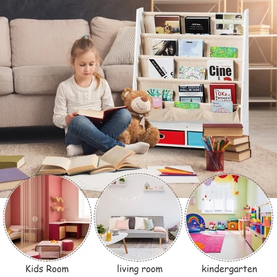 Tangkula Book Rack Kids Toys Organizer Shelves With 4 Sling Bookshelf And 2 Boxes 8 Tangkula Book Rack Kids Toys Organizer Shelves With 4 Sling Bookshelf And 2 Boxes - Image 6