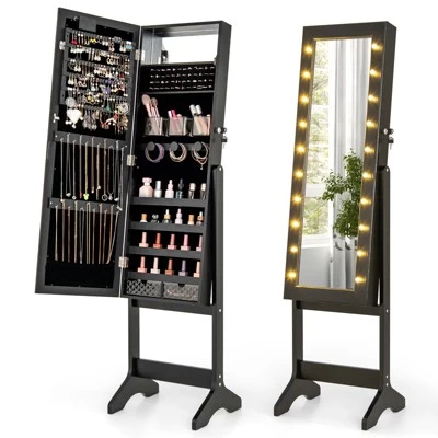 Tangkula Jewelry Armoire Cabinet Standing Lockable Jewelry Organizer With Lighted Full-Length Mirror Black/Rustic Brown/White 11 Tangkula Jewelry Armoire Cabinet Standing Lockable Jewelry Organizer With Lighted Full-Length Mirror Black/Rustic Brown/White - Image 9