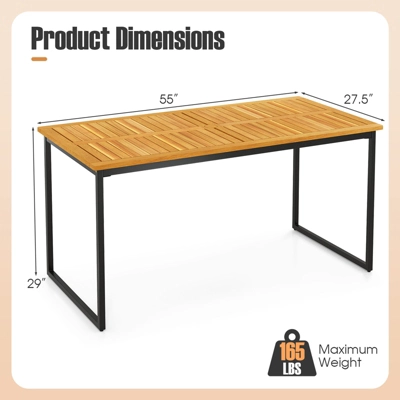 Tangkula 55” Patio Dining Table 6 People Acacia Wood Dining Table With Slatted Tabletop U-shaped Frame Adjustable Foot Pads 10 Tangkula 55” Patio Dining Table 6 People Acacia Wood Dining Table With Slatted Tabletop U-shaped Frame Adjustable Foot Pads - Image 8