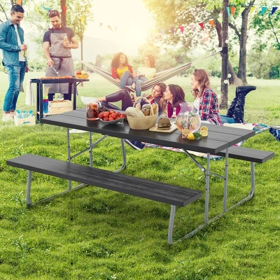 Tangkula Folding Picnic Table W/ 2 Benches 6 FT Camping Table Set W/ Metal Frame 4 Tangkula Folding Picnic Table W/ 2 Benches 6 FT Camping Table Set W/ Metal Frame - Image 2