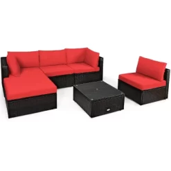Tangkula 6PCS Patio Rattan Furniture Set Outdoor Sectional Sofa Set W/Coffee Table & Ottoman Black/Navy/Turquoise/Red/Brown -Tangkula GUEST 7396ab9c a97b 4db7 883e e5cb8dd8fd4d