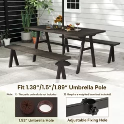 Tangkula 3 PCS Outdoor Picnic Table And Benches Set For 6 People 1.93" Umbrella Hole 16 Tangkula 3 PCS Outdoor Picnic Table And Benches Set For 6 People 1.93" Umbrella Hole -Tangkula GUEST 73bd8477 7a54 493b 8113 cfffc0d3b8b5