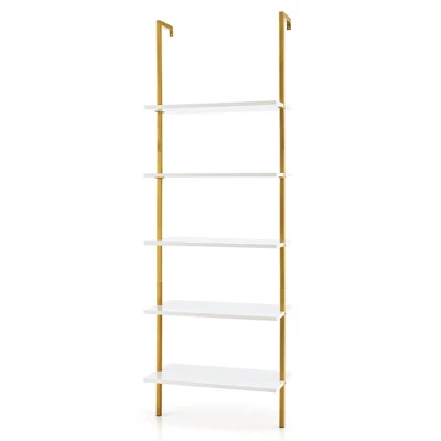 Tangkula 5 Tier Ladder Shelf 71" Open Wall-Mounted Bookcase With Golden Steel Frame 11 Tangkula 5 Tier Ladder Shelf 71" Open Wall-Mounted Bookcase With Golden Steel Frame - Image 9