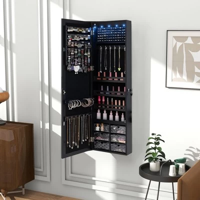 Tangkula Jewelry Armoire W/ Full-Length Mirror W/ Built-in LED Lights Hooks Shelves 4 Tangkula Jewelry Armoire W/ Full-Length Mirror W/ Built-in LED Lights Hooks Shelves - Image 2