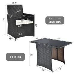 Tangkula 3PCS Patio Rattan Dining Set Space-Saving Furniture Set With Tempered Glass Top Table And Cushioned Chairs -Tangkula GUEST 7438218e f8b5 4821 91ac 5988170d656f