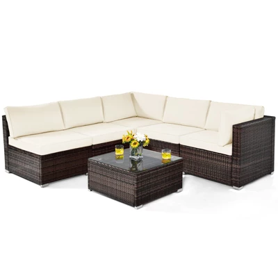 Tangkula 6PCS Wicker Patio Sectional Conversation Furniture Set With Seat Cushions & Coffee Table 9 Tangkula 6PCS Wicker Patio Sectional Conversation Furniture Set With Seat Cushions & Coffee Table - Image 7