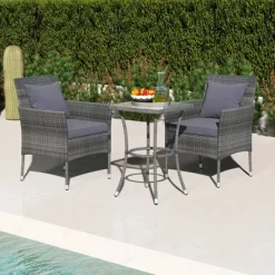 Tangkula 3-Piece Patio Furniture Set PE Wicker Conversation Bistro Set W/ A Tempered Glass Table -Tangkula GUEST 750ddbd7 69b6 47a5 8735 9af3ea0450a9