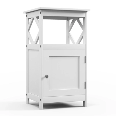 Tangkula Bathroom Floor Cabinet Single Door Storage Cabinet With Open Compartment Anti-Toppling Device Grey/White 11 Tangkula Bathroom Floor Cabinet Single Door Storage Cabinet With Open Compartment Anti-Toppling Device Grey/White - Image 9