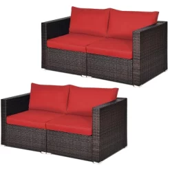Tangkula 4PCS Rattan Corner Sofa Set Patio Outdoor Furniture Set W/ Red Cushions -Tangkula GUEST 7538a46a 596f 4d73 acb9 3362828b8142