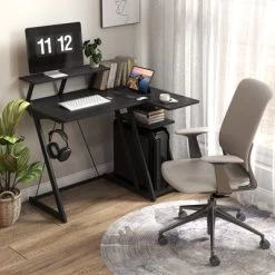 Tangkula Computer Desk W/ Built-in Charge Station Metal Frame Gaming Desk W/ Monitor Shelf Modern Writing Desk Workstation Table Black/White/Pink -Tangkula GUEST 75781274 5b7e 4eed 944f f0c7a4cb6ffd