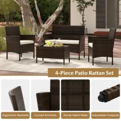 Tangkula 8 Piece Patio Rattan Conversation Set Outdoor Wicker Furniture Set W/ Chair Loveseat & Tempered Glass Table Beige/Black/Gray/Navy/Turquoise -Tangkula GUEST 7617a0c4 1d5d 4f3f b0b5 b7a3abe636ba