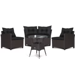 Tangkula 4PCS Wicker Patio Sofa Set Rattan Outdoor Furniture Set W/ Black Cushions