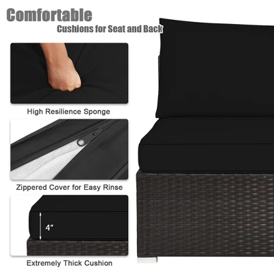 Tangkula 6PCS Rattan Patio Sectional Sofa Set Outdoor Furniture Set W/ Black Cushions 7 Tangkula 6PCS Rattan Patio Sectional Sofa Set Outdoor Furniture Set W/ Black Cushions - Image 5