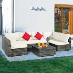 Tangkula 7 PCS Outdoor Patio Furniture Set All-Weather PE Rattan Sofa Set W/Coffee Table & Cushions 22 Tangkula 7 PCS Outdoor Patio Furniture Set All-Weather PE Rattan Sofa Set W/Coffee Table & Cushions -Tangkula GUEST 7704d4cb 3e09 4c33 bc2c 94cba503a759