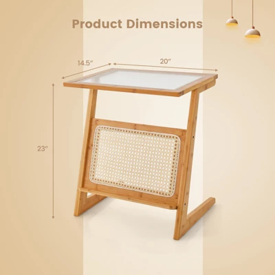 Tangkula 1pc/2pcs Z-shaped Side Table W/ Rattan Shelf Glass Top End Table W/ Magazine Rack Space-saving Sofa Side Bedside Table 10 Tangkula 1pc/2pcs Z-shaped Side Table W/ Rattan Shelf Glass Top End Table W/ Magazine Rack Space-saving Sofa Side Bedside Table - Image 8