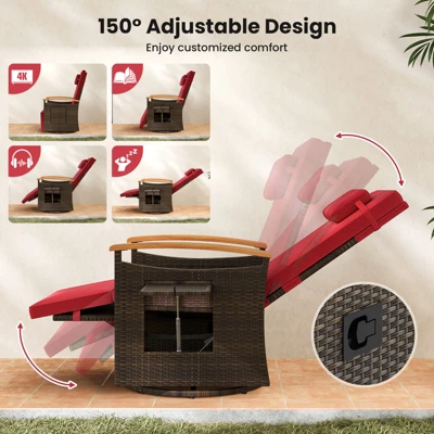 Tangkula Set Of 2 Outdoor 360° Swivel Rattan Recliner Chair Patio Wicker Chaise Lounge Chair 5 Tangkula Set Of 2 Outdoor 360° Swivel Rattan Recliner Chair Patio Wicker Chaise Lounge Chair - Image 3