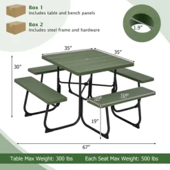 Tangkula 8-person Square Picnic Table Bench Set Outdoor Picnic Table With 4 Benches & Umbrella Hole 500 LBS Capacity Black/Grey/White/Green -Tangkula GUEST 776149b2 65d0 4aad 8446 a904b94280f4