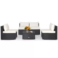 Tangkula 5PCS Patio Outdoor Rattan Sofa Conversation Set W/ Seat & Back Cushions Off White -Tangkula GUEST 777bfbb4 cd28 4f6f b250 ab5ccc8acc69