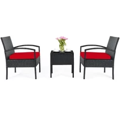 Tangkula 3 Pieces Patio Set Outdoor Wicker Rattan Furniture W/ Cushions Red -Tangkula GUEST 777d1449 c5b2 4f39 96bc c36fd7003d9b